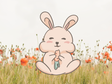 A bunny sitting in a field of flowers.