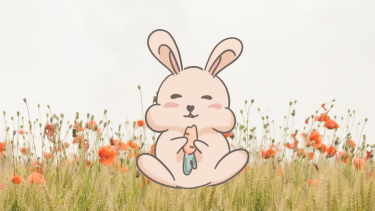 A bunny sitting in a field of flowers.