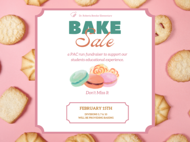 Bake Sale Flyer with pictures of cookies and bake sale details.