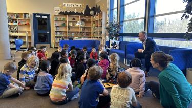 Superintendent Sean Nosek talking to students.